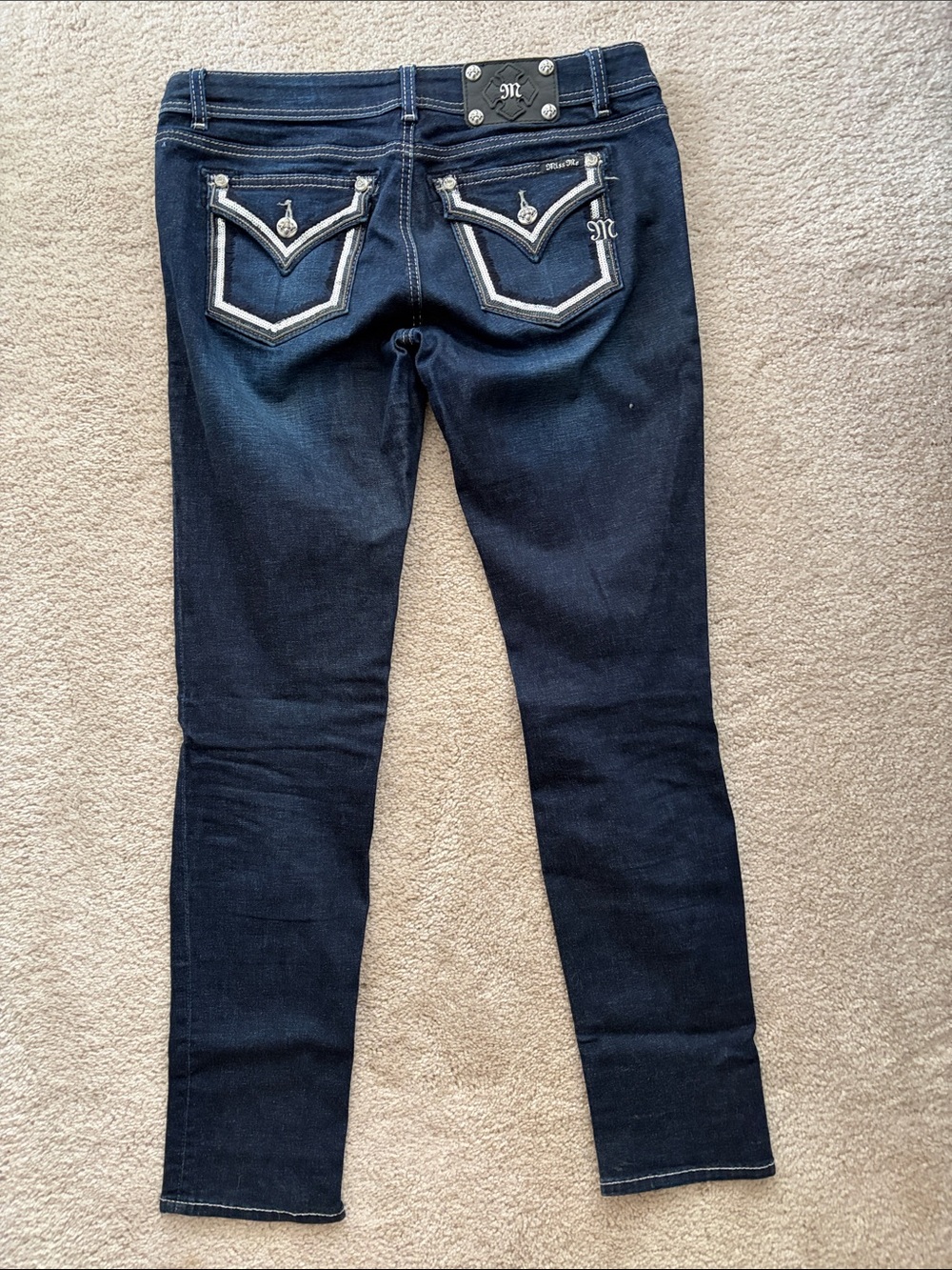 Miss Me Navy Blue Skinny Jeans with Subtle Whiskering - Picture 3 of 4